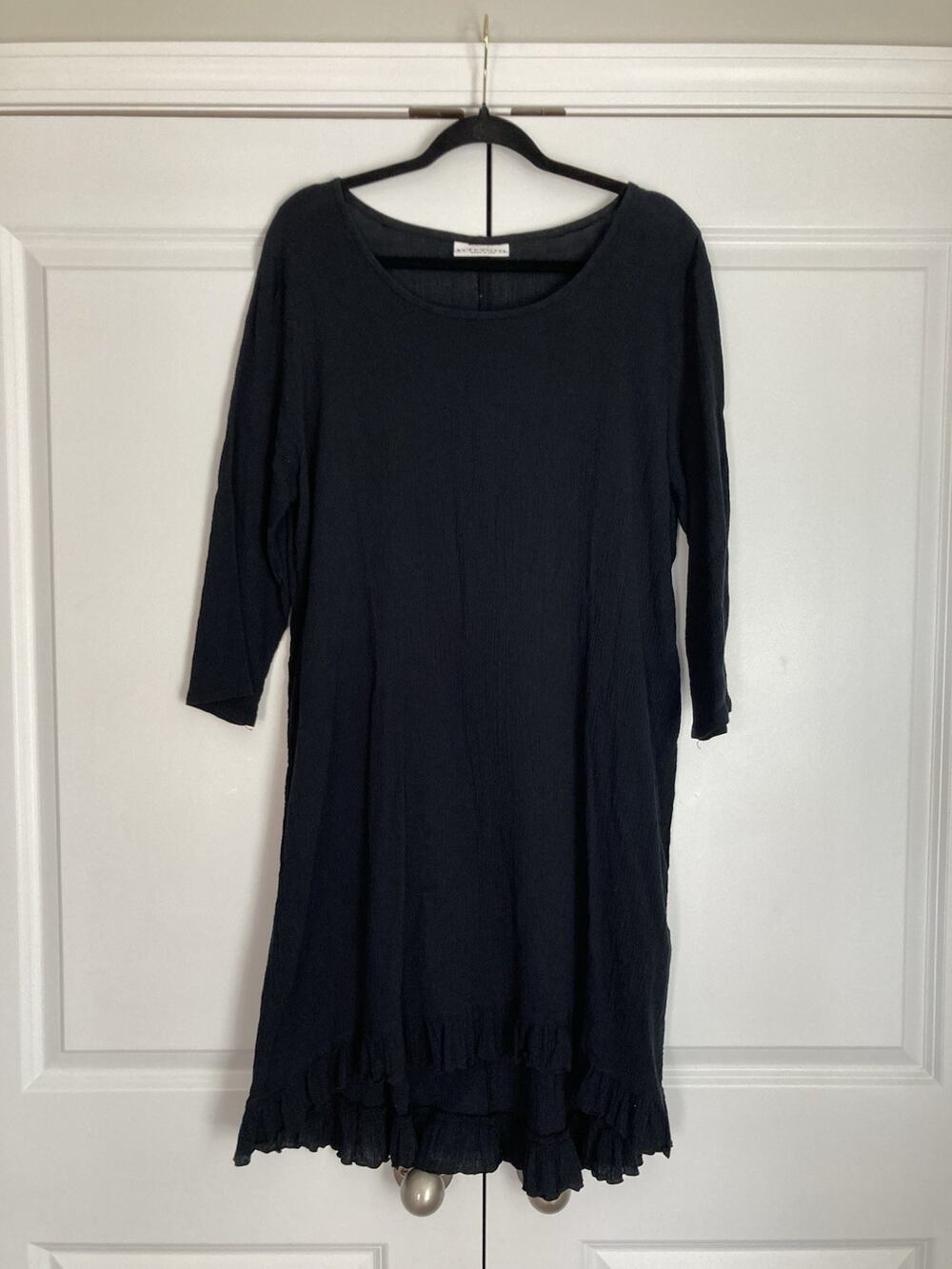 Bryn Walker Black Ruffle Lagenlook Oversized Cotton Gauze Tunic Dress Size Small
